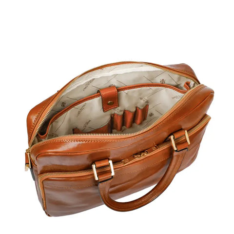 Cognac Leather Briefcase Laptop Bag - Orlando