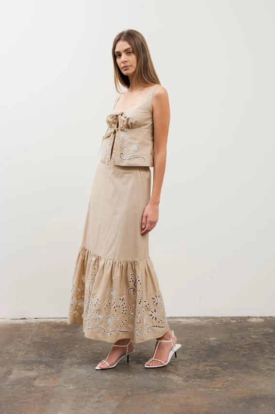Contrast Eyelet Detail Midi Skirt