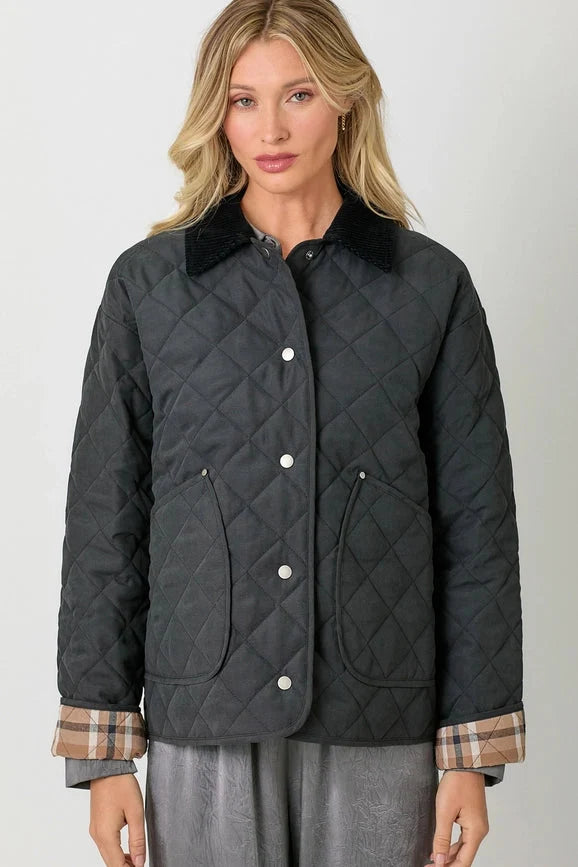 Contrast Quilted Jacket - Black