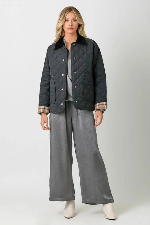 Contrast Quilted Jacket - Black