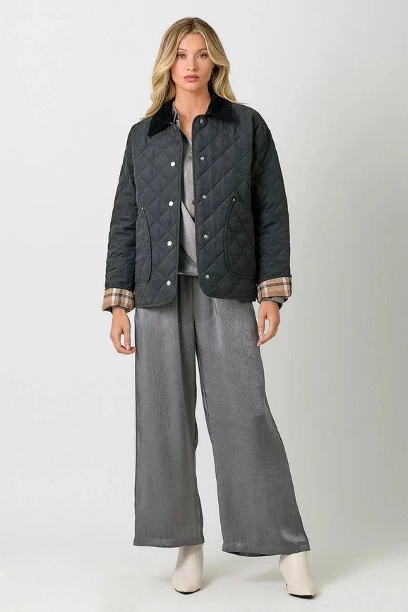 Contrast Quilted Jacket - Black
