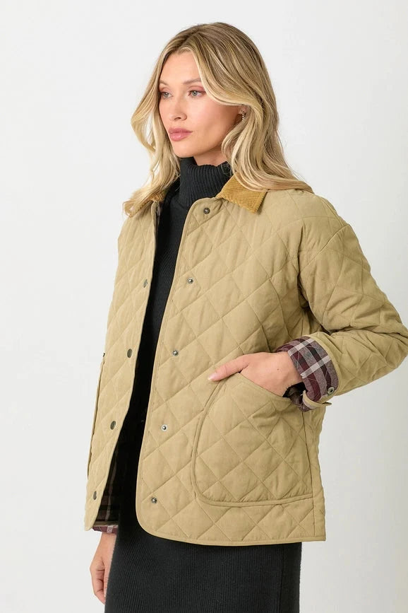 Contrast Quilted Jacket - Latte