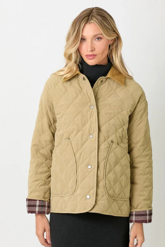 Contrast Quilted Jacket - Latte