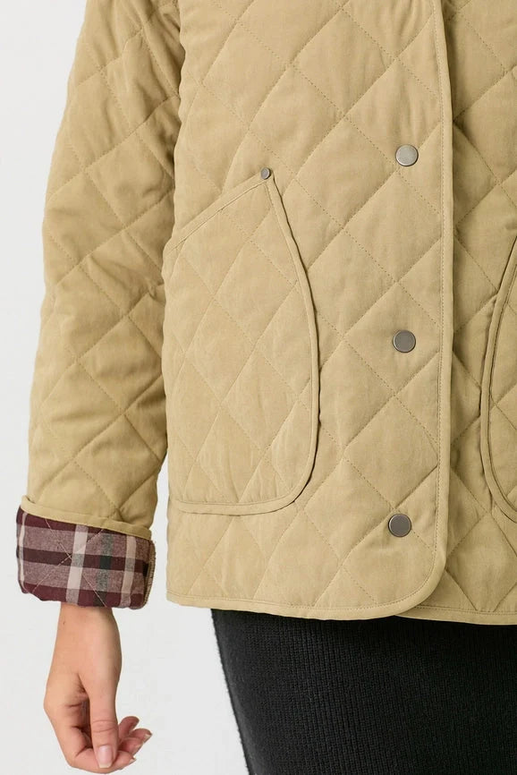 Contrast Quilted Jacket - Latte