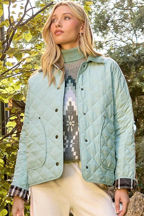 Contrast Quilted Jacket - Soft Blue