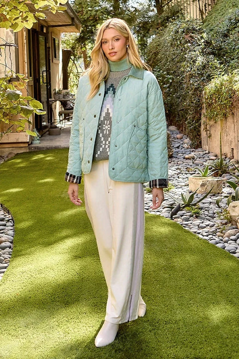 Contrast Quilted Jacket - Soft Blue