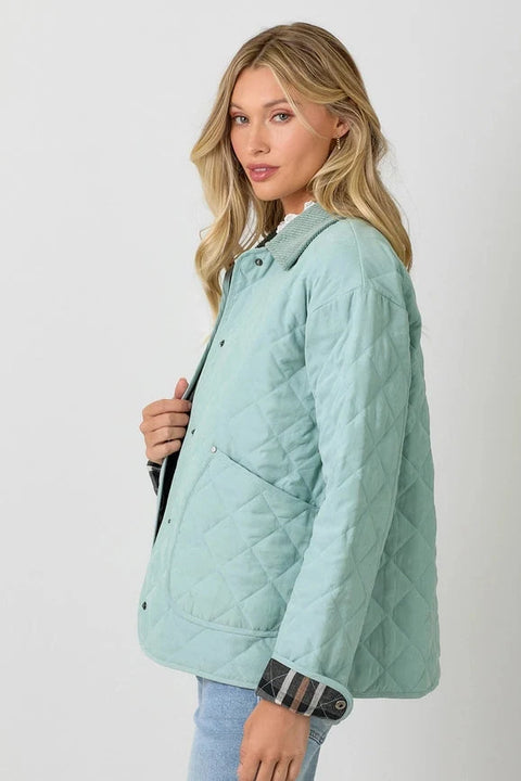 Contrast Quilted Jacket - Soft Blue