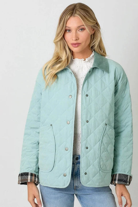 Contrast Quilted Jacket - Soft Blue