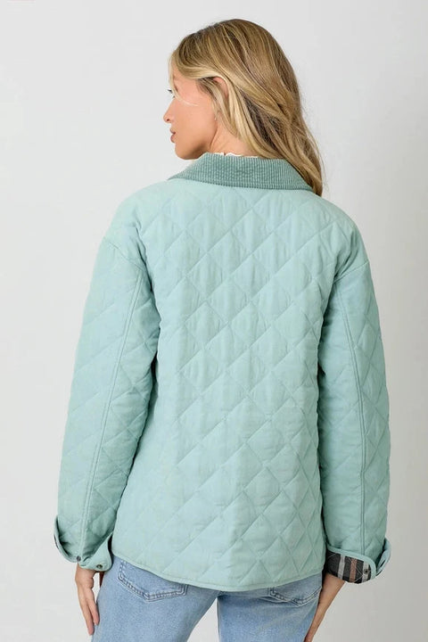 Contrast Quilted Jacket - Soft Blue