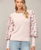 Contrast Woven Juliette Slv Crew Neck Sweater