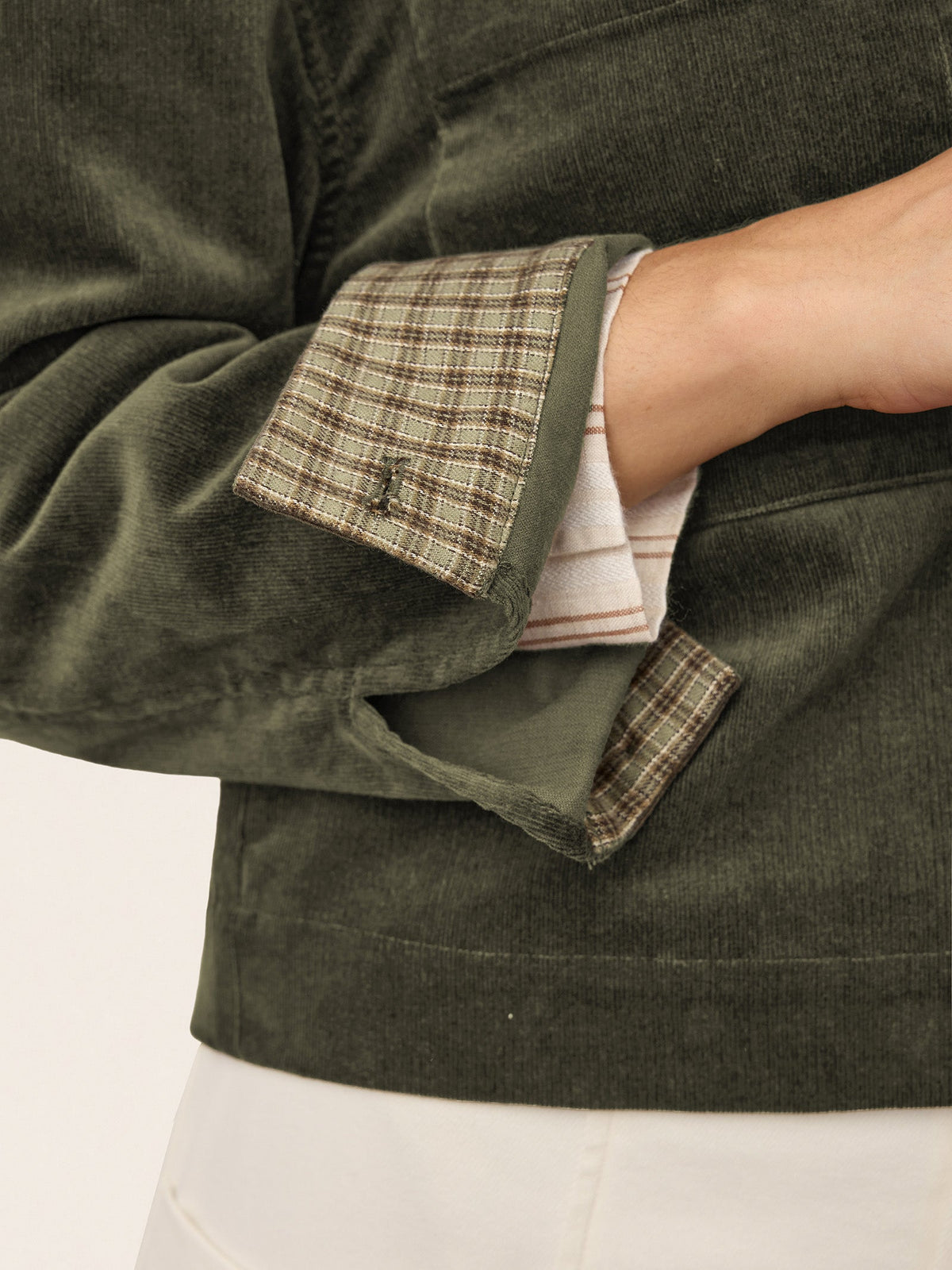 Cotton Lyocell Contrast Check Collar Cropped Jacket FLORENZA