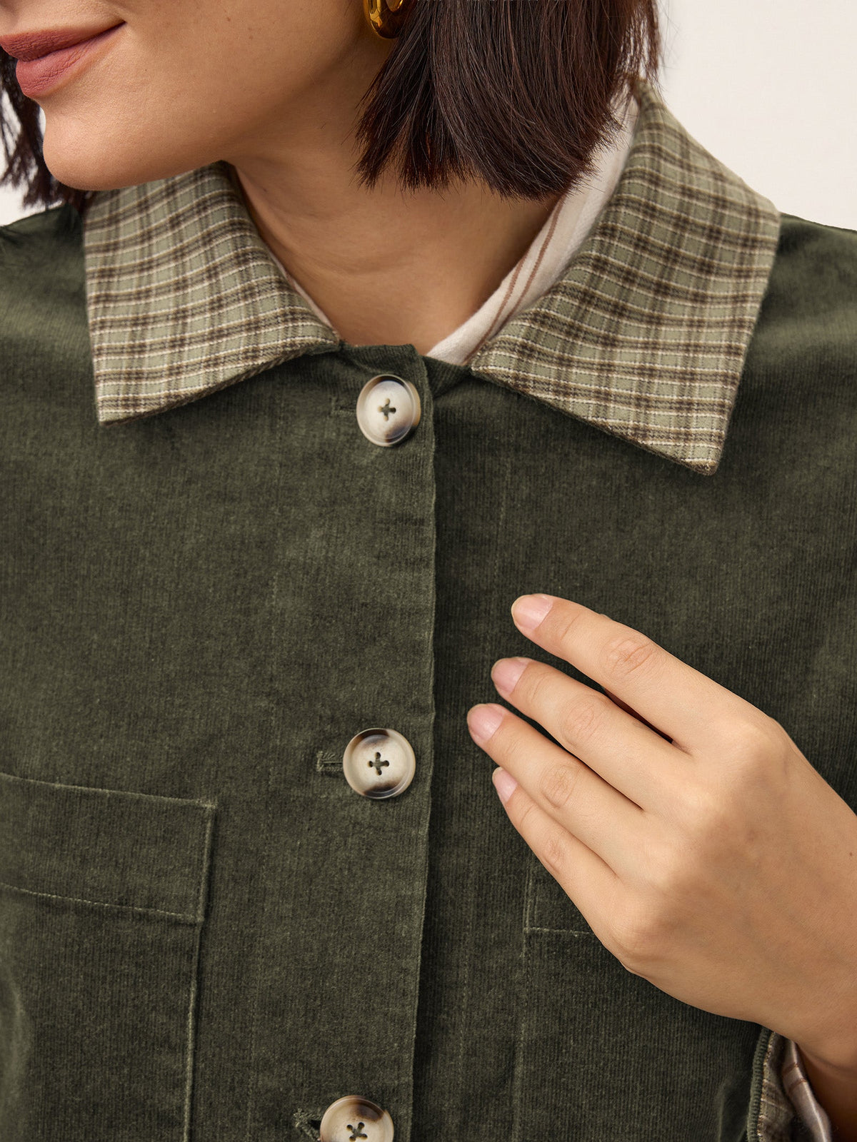 Cotton Lyocell Contrast Check Collar Cropped Jacket FLORENZA
