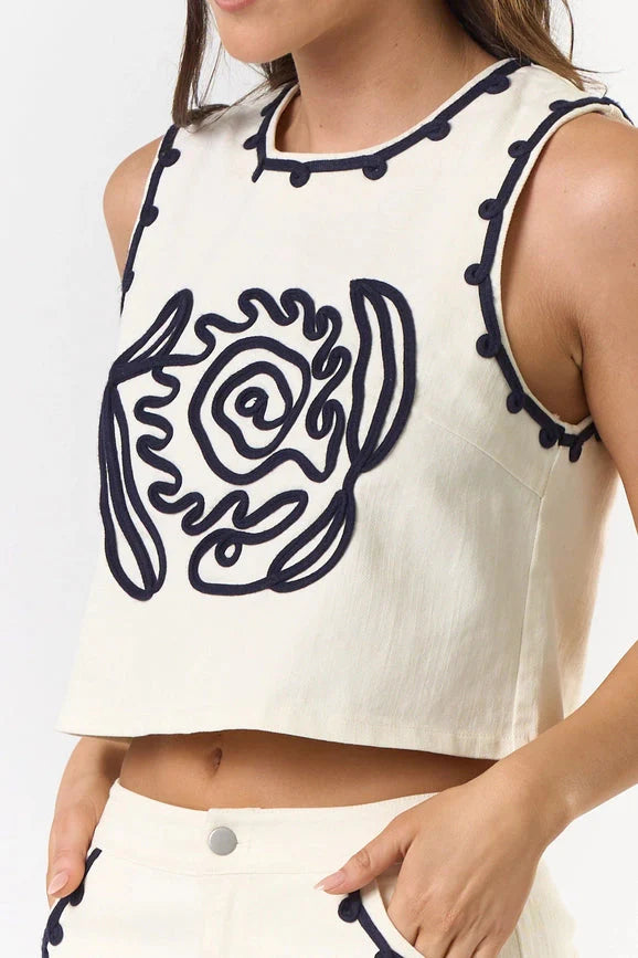 Cord Detailed Denim Vest Top
