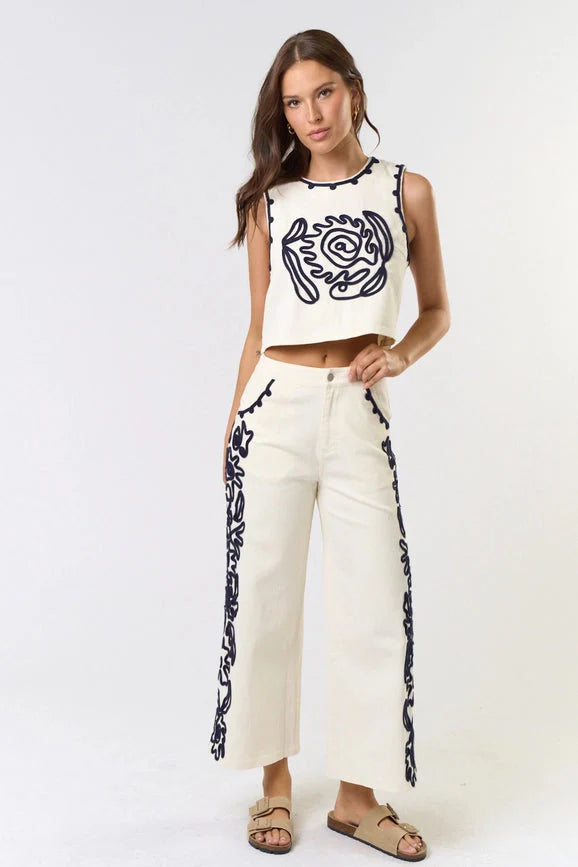 Cord Detailed Denim Vest Top