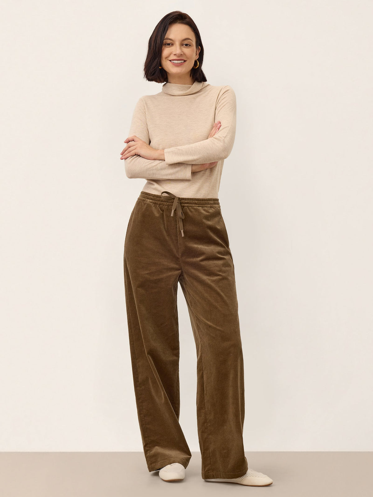 Cotton Corduroy Drawstring Waist Straight Leg Pants ALORA