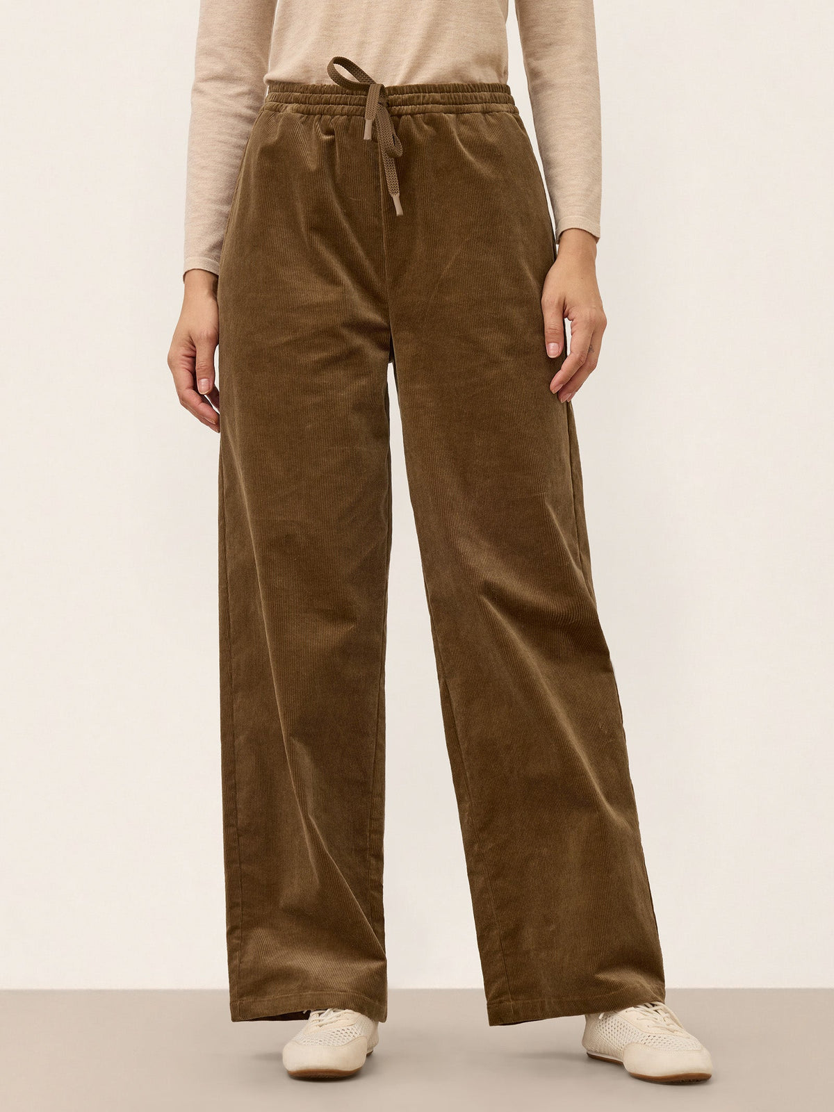 Cotton Corduroy Drawstring Waist Straight Leg Pants ALORA