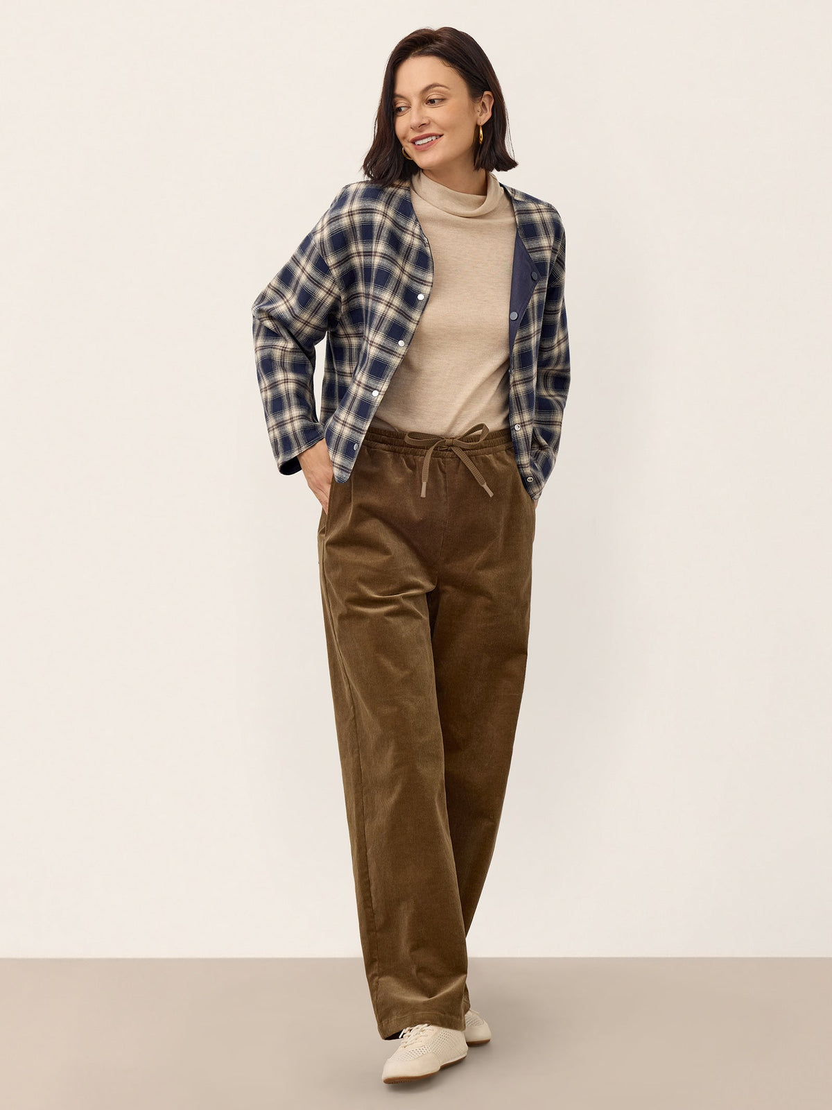 Cotton Corduroy Drawstring Waist Straight Leg Pants ALORA
