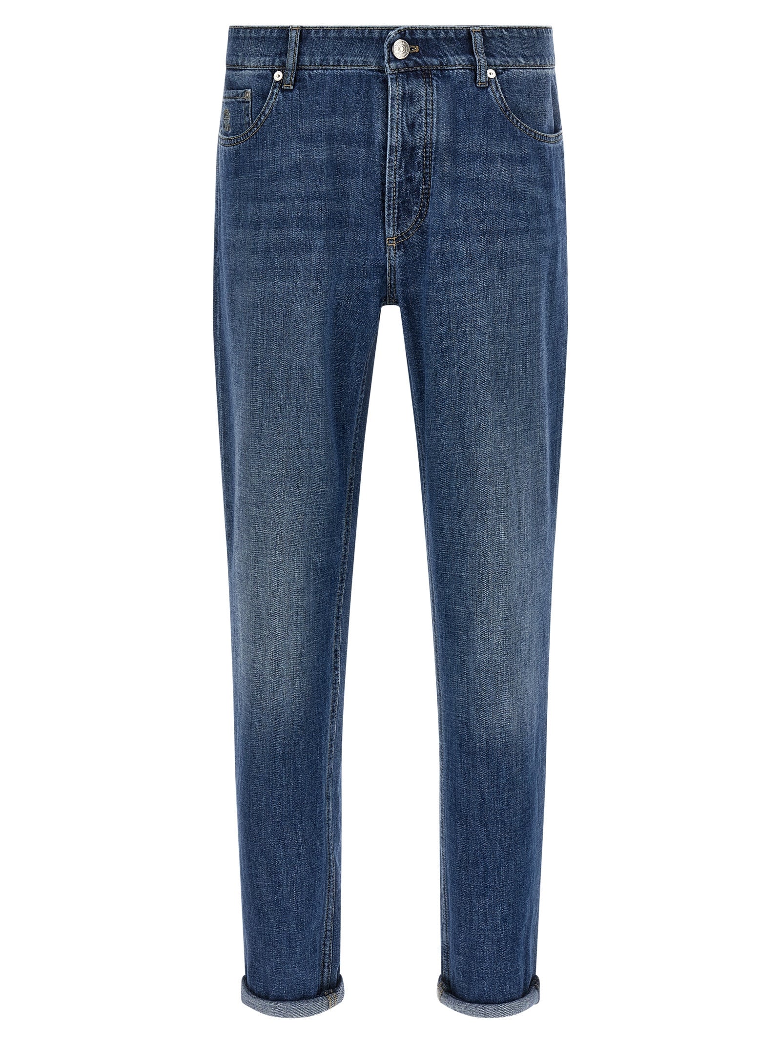 Cotton Denim Jeans with Embroidered Logo for Comfort