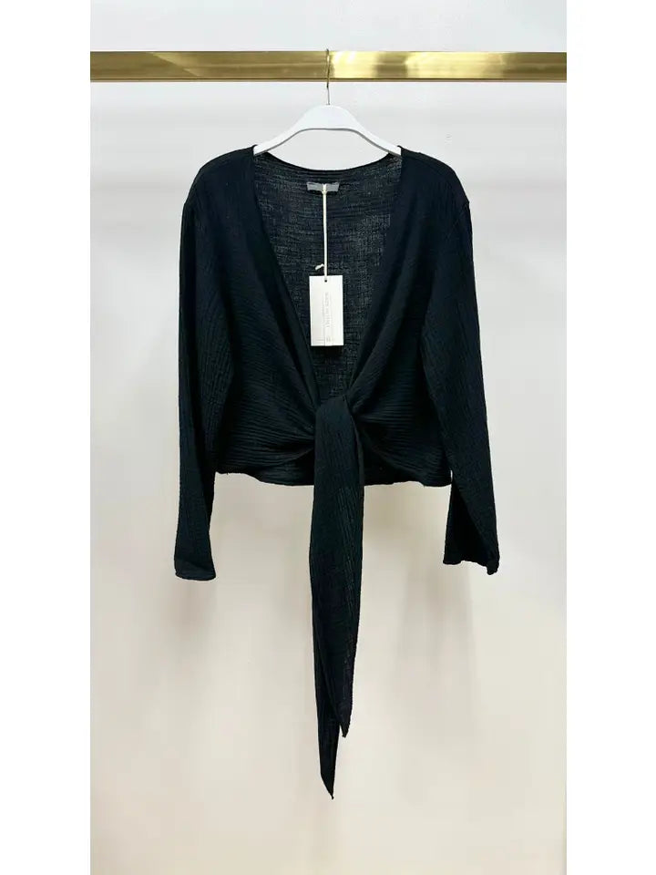 Cotton Tie Front Top Black