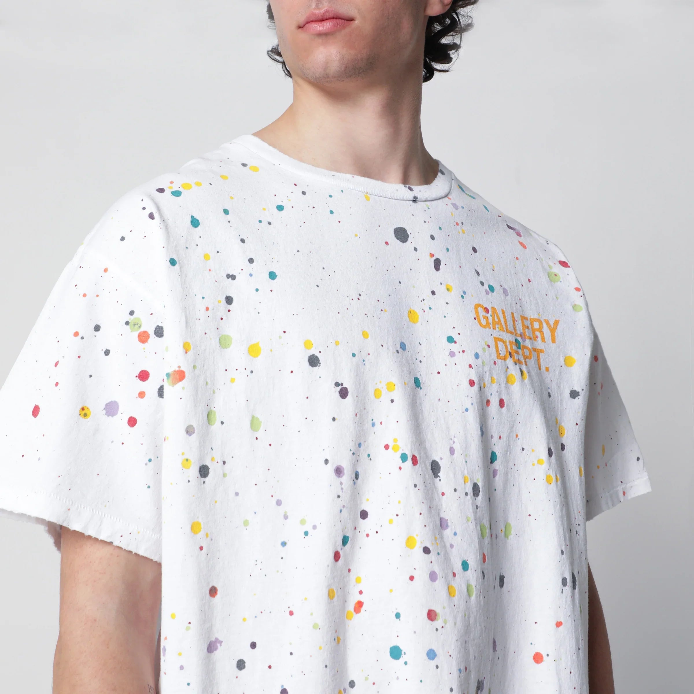 Cotton White Logo T-Shirt with Breathable Paint Splashes for Everyday Comfort
