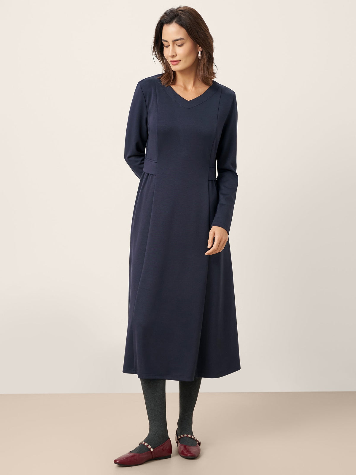 Pleated Waist Midi Dress BEATRICE
