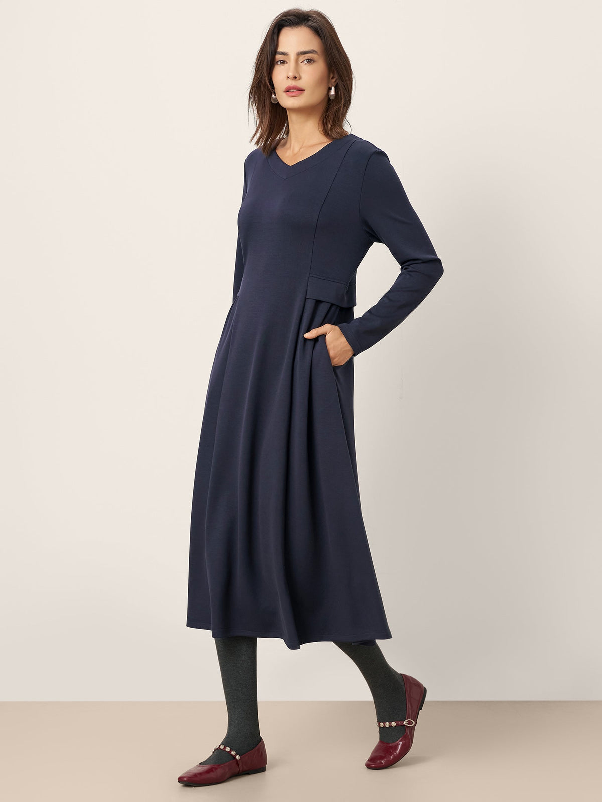 Pleated Waist Midi Dress BEATRICE