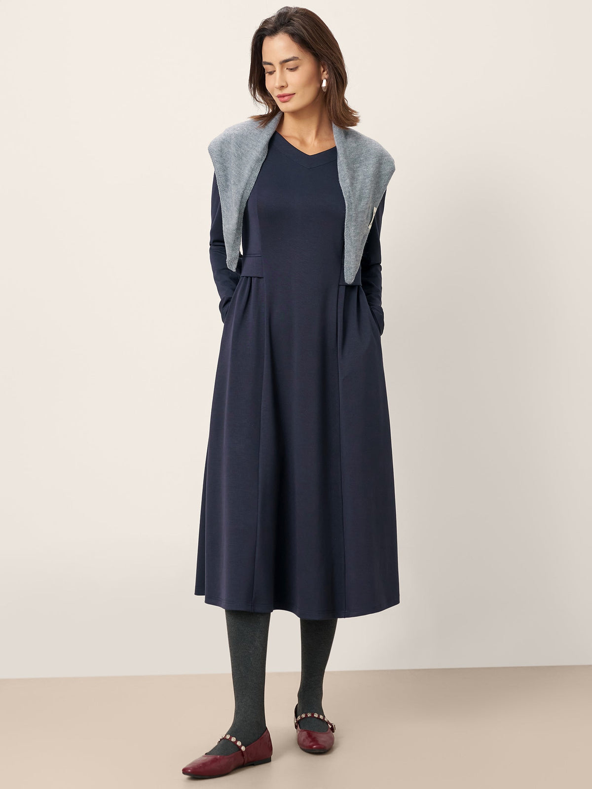 Pleated Waist Midi Dress BEATRICE