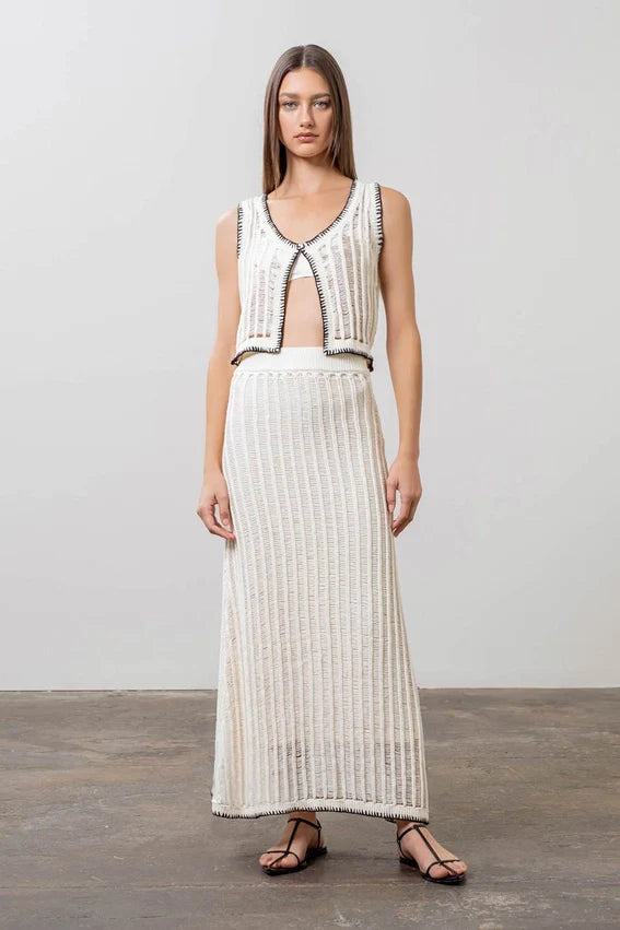 Crochet Ladder Knit Contrast Midi Skirt