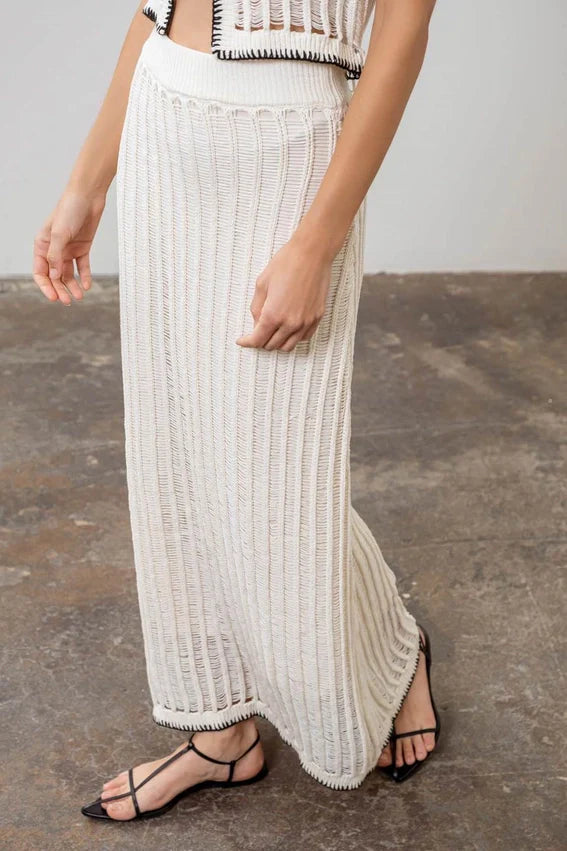 Crochet Ladder Knit Contrast Midi Skirt