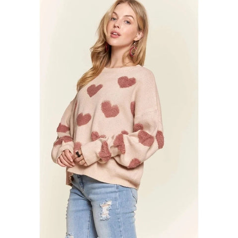 Cropped Button Down Sweater Cardigan Boho Floral Heart Patte khaki/mauve