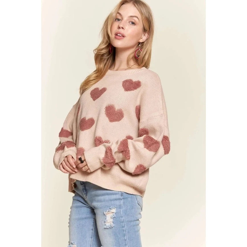 Cropped Button Down Sweater Cardigan Boho Floral Heart Patte khaki/mauve