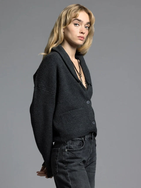 Cropped Shawl Lapel Cardigan - Candice Cardigan EBONY