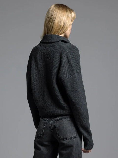 Cropped Shawl Lapel Cardigan - Candice Cardigan EBONY