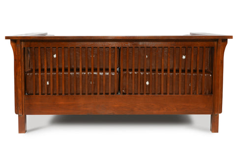 Mission / Craftsman Cubic Slat Side Love Seat - Chestnut Brown Leather