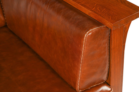 Pre-Order Arts and Crafts / Craftsman Cubic Slat Side Arm Chair - Chestnut Brown Leather