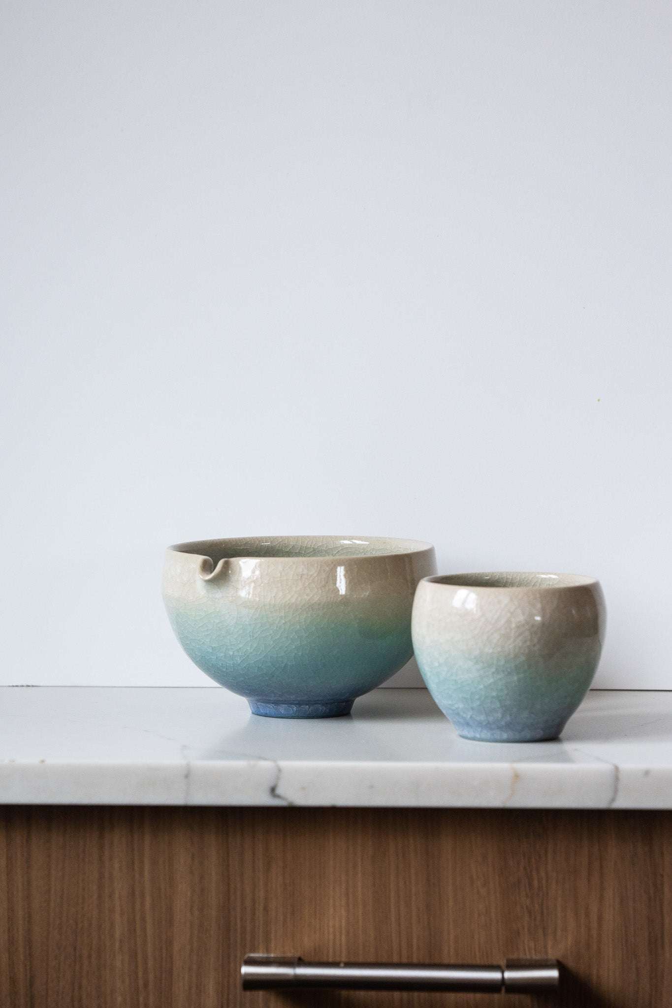 Handmade Ceramic Matcha Bowl with Spout & Matching Cup Set