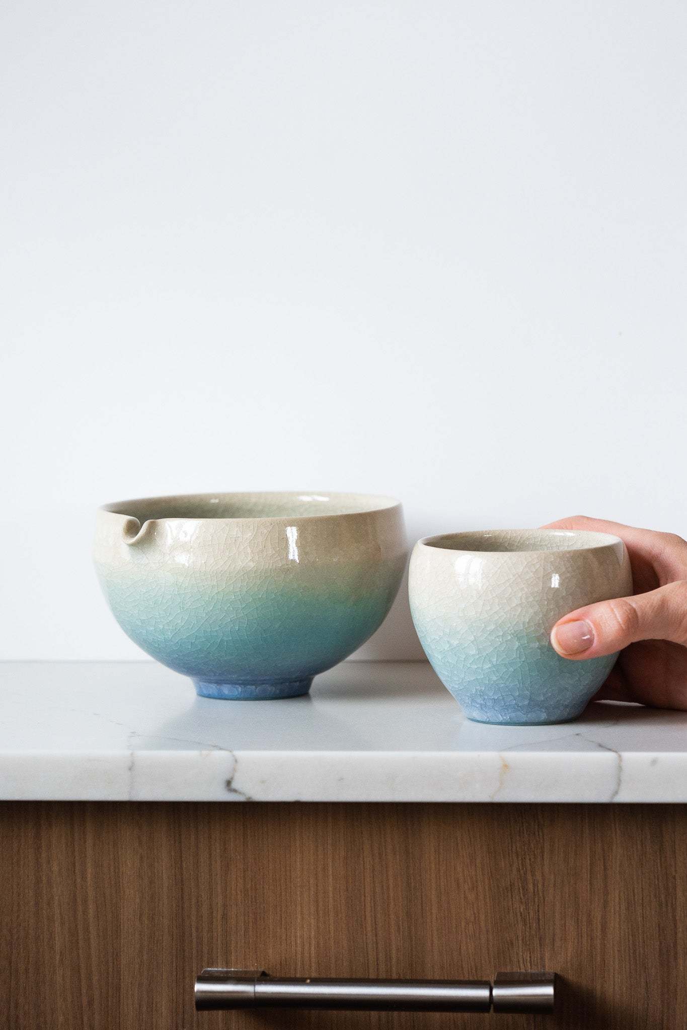 Handmade Ceramic Matcha Bowl with Spout & Matching Cup Set