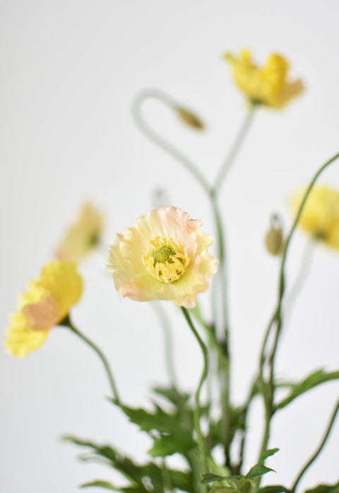 15" Faux Poppy Bush Yellow Bush