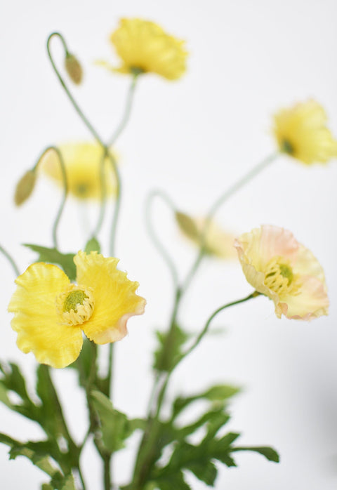 15" Faux Poppy Bush Yellow Bush