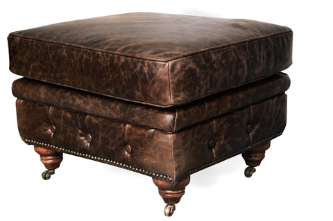 Chesterfield Leather Ottoman - Dark Brown