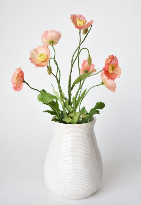 15" Faux Poppy Bush Coral Orange Salmon