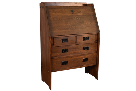 Arts and Crafts Mission Solid Oak Secretary Desk - Dark Brown