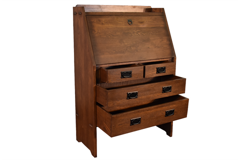 Arts and Crafts Mission Solid Oak Secretary Desk - Dark Brown