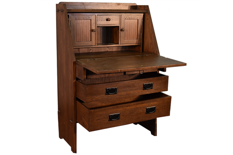 Arts and Crafts Mission Solid Oak Secretary Desk - Dark Brown