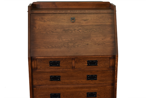 Arts and Crafts Mission Solid Oak Secretary Desk - Dark Brown