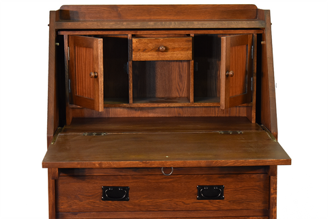 Arts and Crafts Mission Solid Oak Secretary Desk - Dark Brown