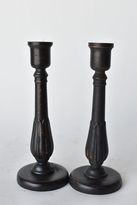 Black Distressed Taper Candlestick PAIR