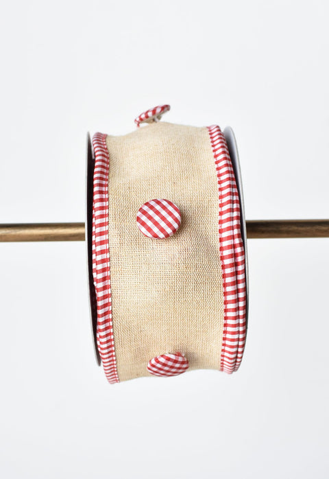 2.5" X 5yd Red + White Button Ribbon