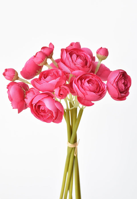 10.5" Faux Dark Pink Ranunculus Stem Bundle