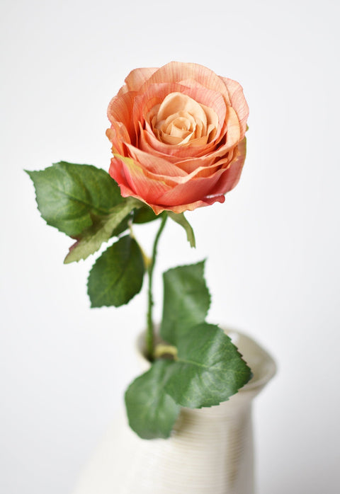 22" Faux Large Rose Bud Stem Light Coral